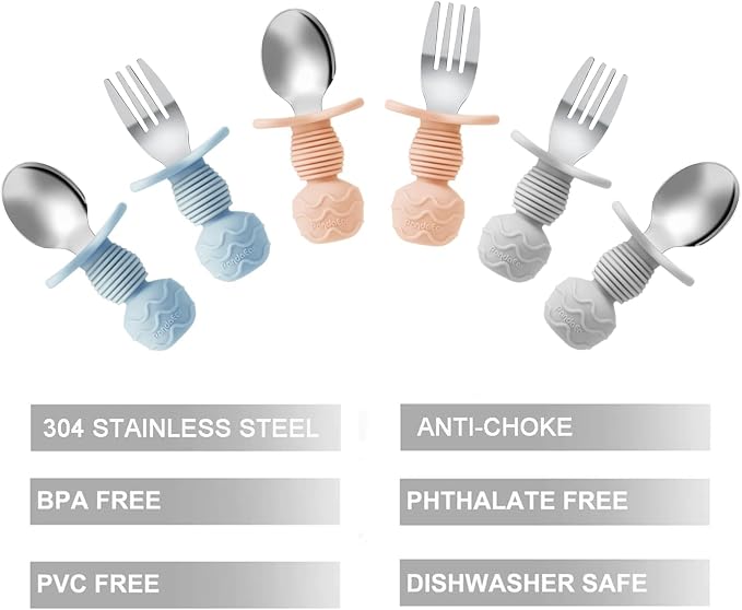 PandaEar 6 Pack Stainless Steel Toddler Spoons and Fork Feeding Set - Image 2