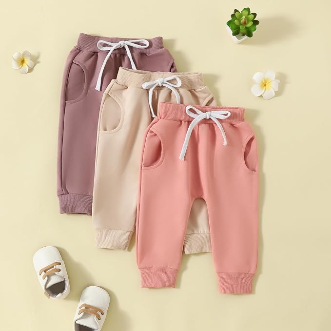 Sejardin Toddler Baby Boy Girl Pants 3 Pack Solid Color Elastic Waist Jogger - Image 2