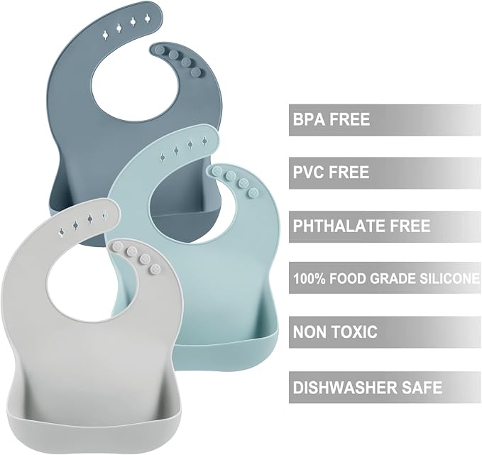 PandaEar 3 Pack Silicone Bibs for Boys Girls for Babies & Toddlers, Waterproof - Image 3
