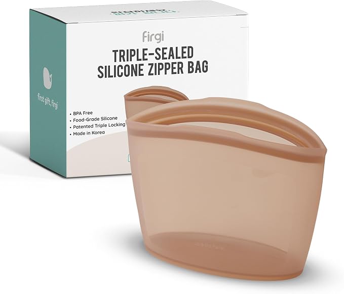 Premium Platinum Silicone Reusable Food Storage Bag 3.6 Cup, Airtight Zip Lock by FIRGI-FirstGift