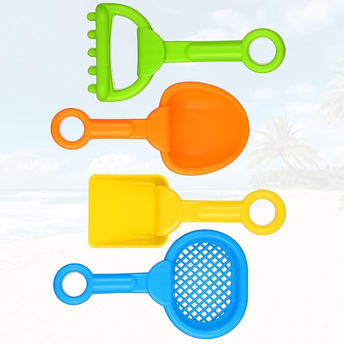 Skylety 8 Pieces Kids Beach Sand Shovels Colorful Plastic Rake Sand Sifter Toy - Image 4