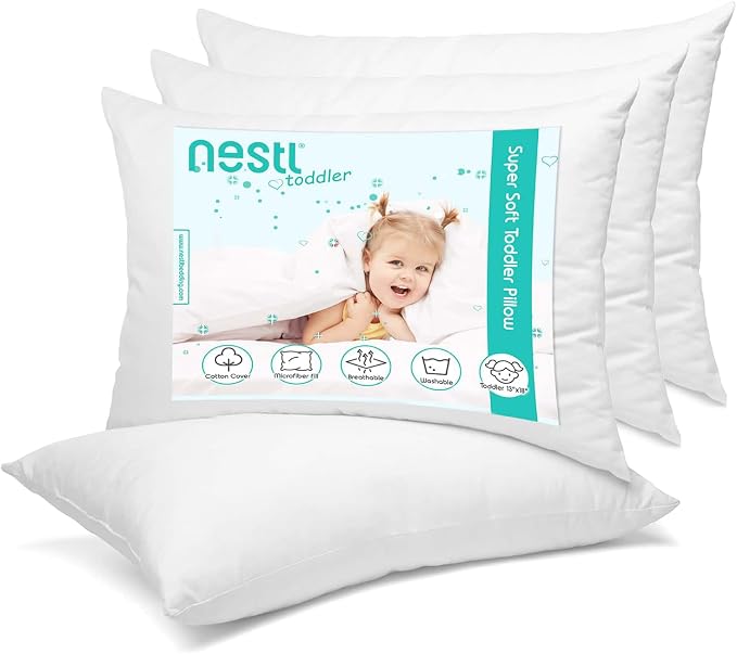Nestl 4 Pack Toddler Pillow for Sleeping 13 x 18, Small Kids Pillow for Travel by Nestl