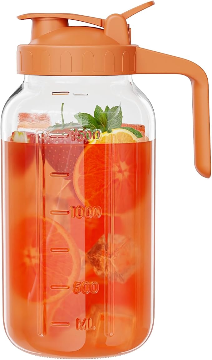 Glass Mason Jar Pitcher, 64 oz Wide Mouth Jug by KOIKEY