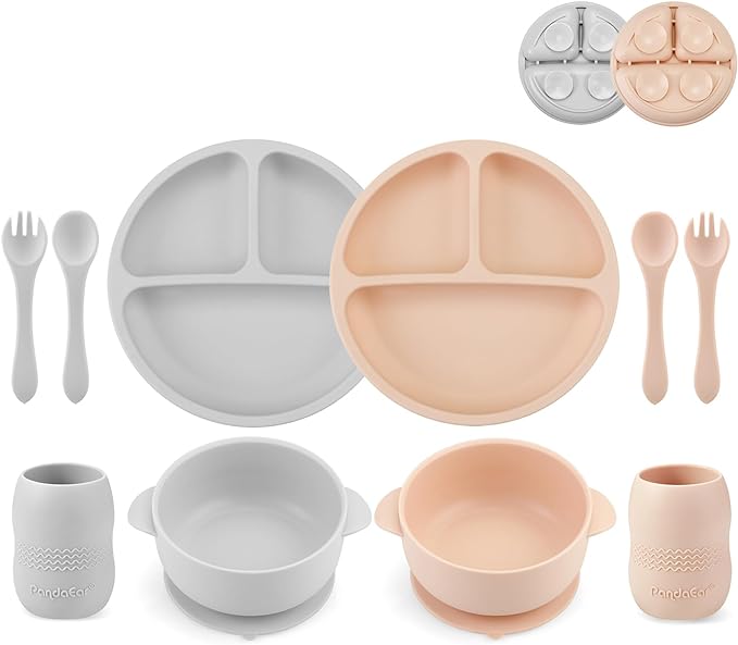 PandaEar Silicone Baby Feeding Set| 2 Divided Suction Plate + 2 Suction Bowl + by PandaEar