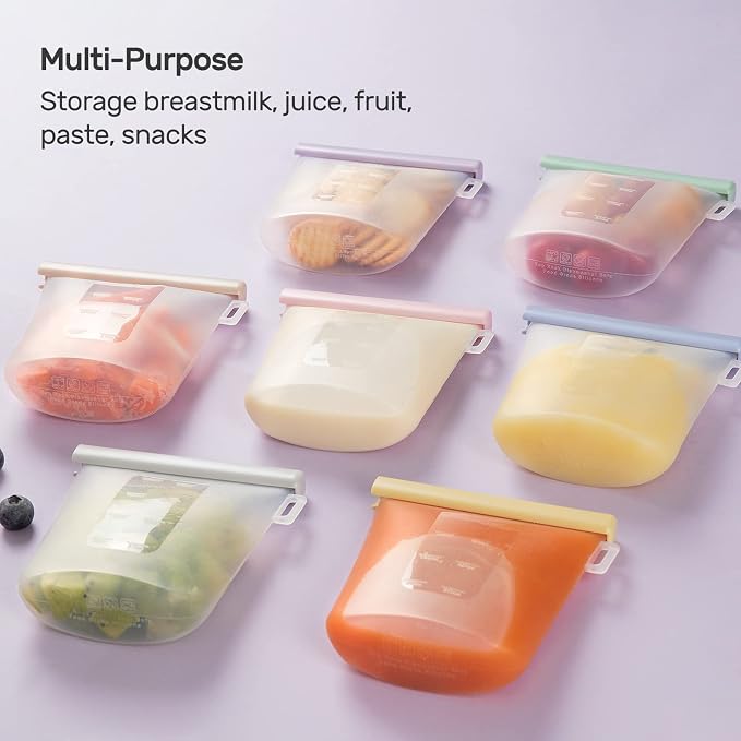 Nuliie 7 Pcs Silicone Breastmilk Storage Bags Reusable, 8oz/240ml Double - Image 6