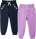 HILEELANG Girls Cotton Joggers Sweatpants Embroidery Drawstring Waist Pockets by HILEELANG