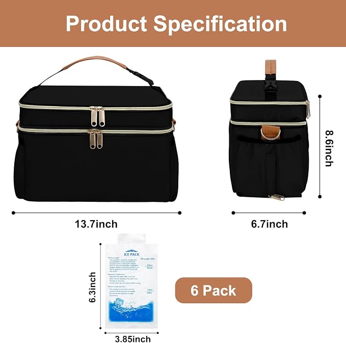 Breastmilk Cooler Bag with 6 Ice Pack, Wearable Breast Pump Bag Compatible with - Image 6