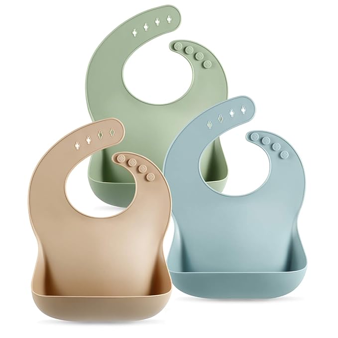 PandaEar Set of 3 Silicone Baby Bibs Waterproof, 10-72 Months by PandaEar