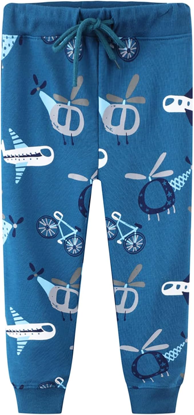 LOKTARC 2 Pack Boys Drawstring Sweatpants Cute Pattern Cotton Sport Jogger Pants - Image 2