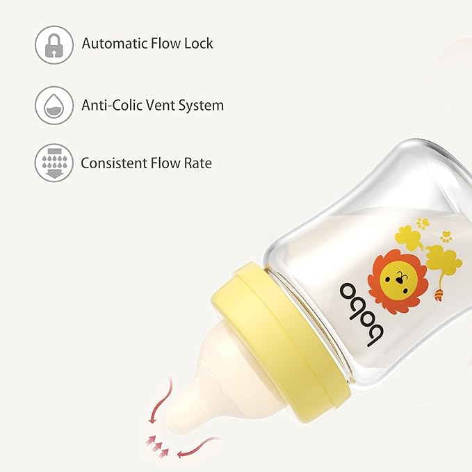 YOHKOH Glass Baby Bottles with Slow Flow Nipple, Newborn Anti-Colic Baby Bottles - Image 7