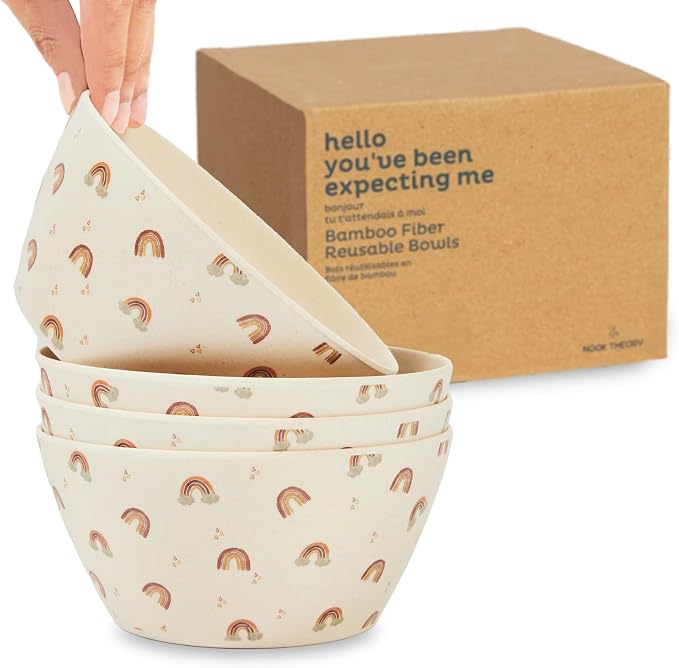 Nook Theory 4 Pack Bamboo Bowls - 22 Oz Reusable Bowl by NookTheory