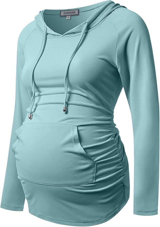 GINKANA Maternity Hoodie Long Sleeves Shirts Casual Maternity Top Pregnancy by GINKANA