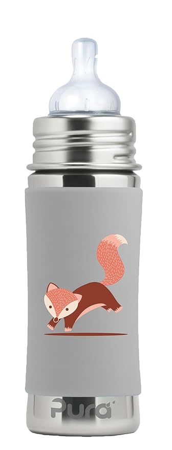 Pura Kiki 9oz/275ml Stainless Steel Infant Bottle w/Sleeve, Anti-Colic by Pura