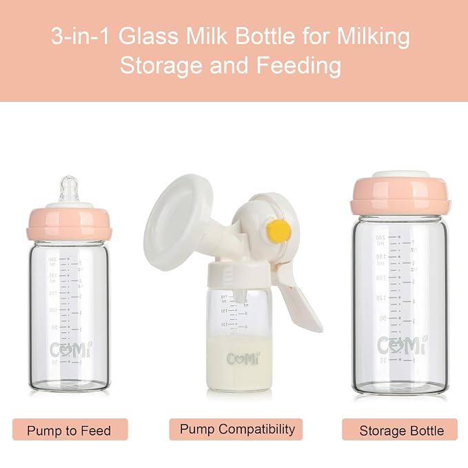 COMI Wide Neck Glass Breastmilk Collection n Storage Bottle, 8oz - Image 2