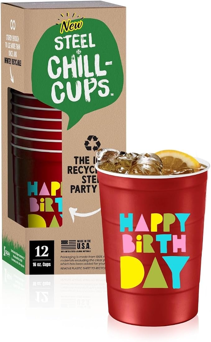 16 oz. Party Cups 'Happy Birthday' Balloon Design by SteelChillCups