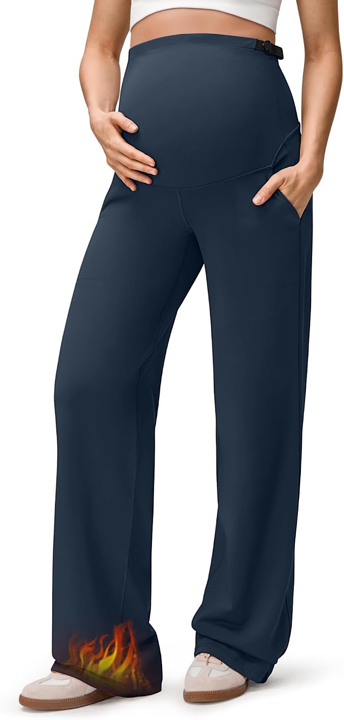 G4Free EverGoing Fleece Lined Maternity Wide Leg Pants Over The Belly Pregnancy by G4Free