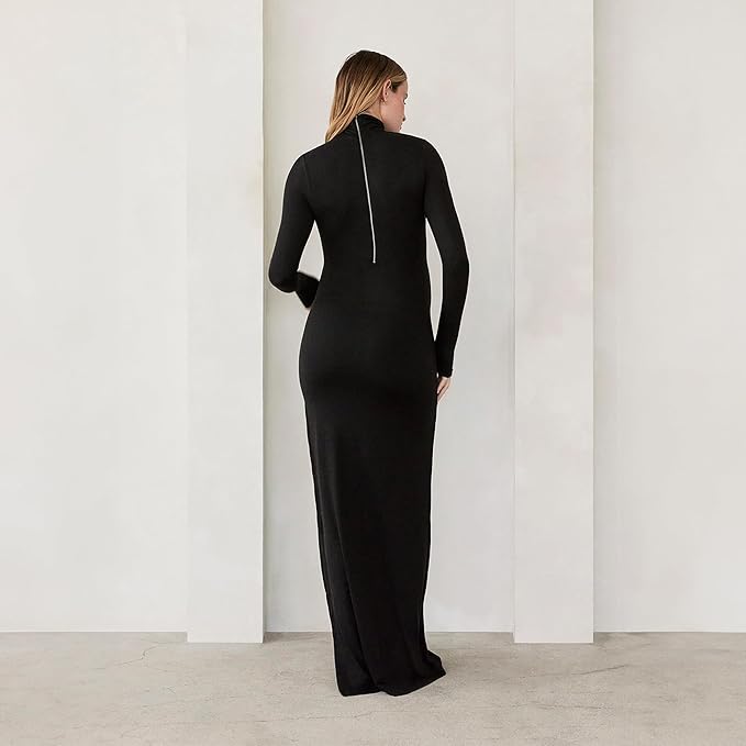BUMPSUIT Maternity Maxi Dress Thigh High Slit, Women Long Sleeve Soft - Image 6