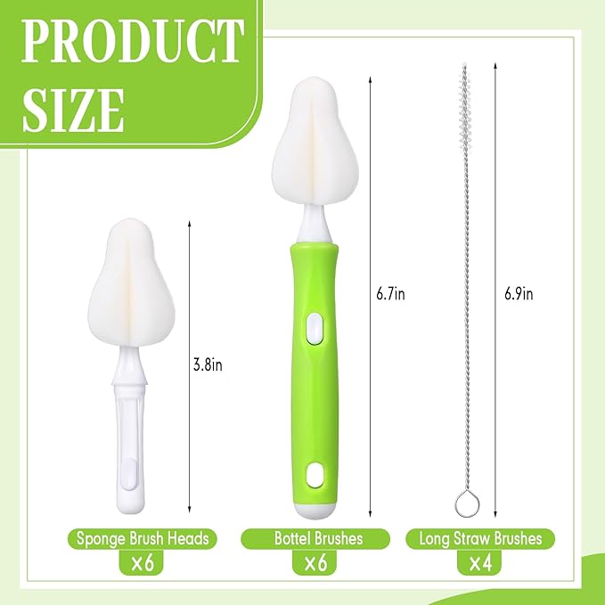 22 Pcs Sponge Bottle Nipple Brushes Set Including 12 Pcs Bottle Sponge Brush - Image 2