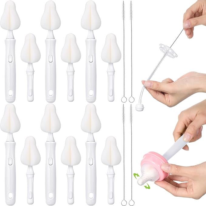 22 Pcs Sponge Bottle Nipple Brushes Set Including 12 Pcs Bottle Sponge Brush by Willinglong