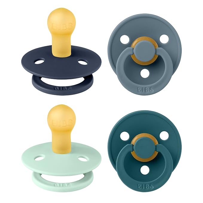 BIBS Pacifiers - Colour 4 Pack | Round Nipple Baby Pacifier | BPA Free Natural by BIBS