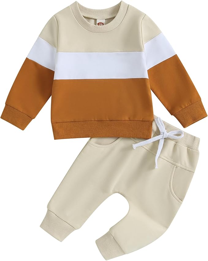 Kupretty Toddler Baby Boy Fall Winter Clothes Color Block Long Sleeve by Kupretty