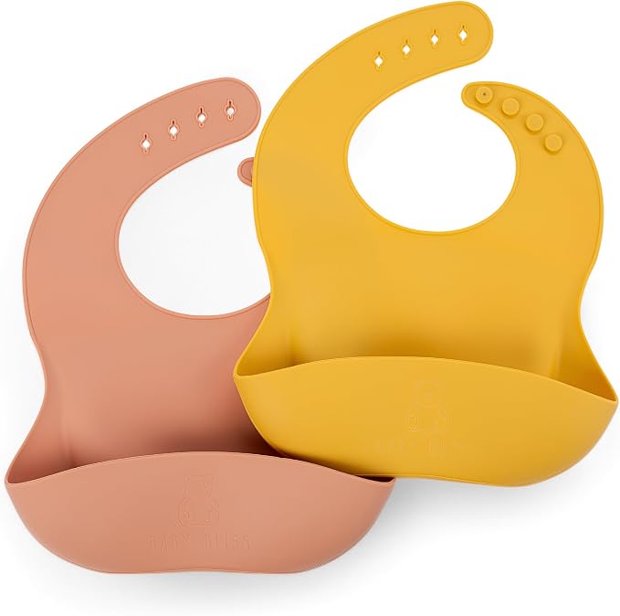 Silicone Bib 2-Pack: Safe, Food-Grade. Waterproof, Adjustable Neck Band by BabyBliss