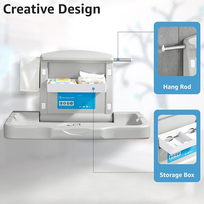 Baby Changing Station Wall Mounted: Horizontal Diaper Changing Table Foldable - Image 2