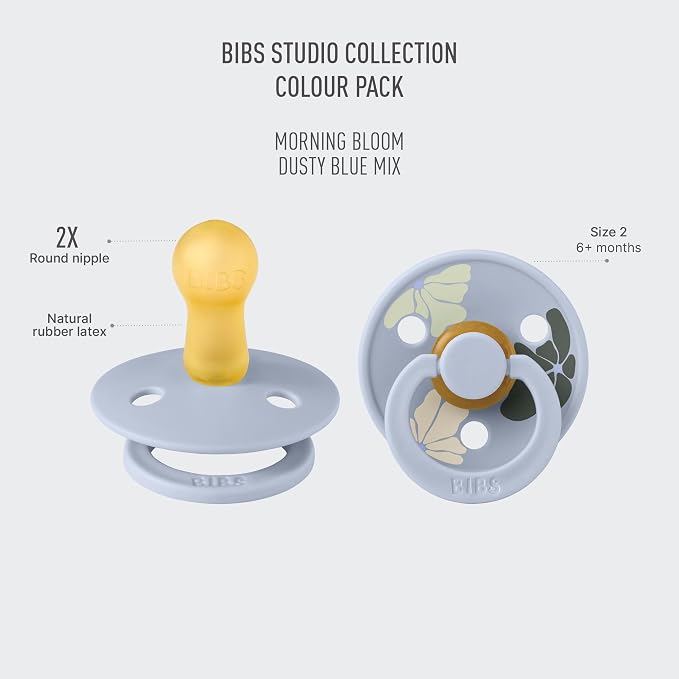 BIBS Pacifiers - Studio 2 Pack | Round Nipple Baby Pacifier | BPA Free Natural - Image 2