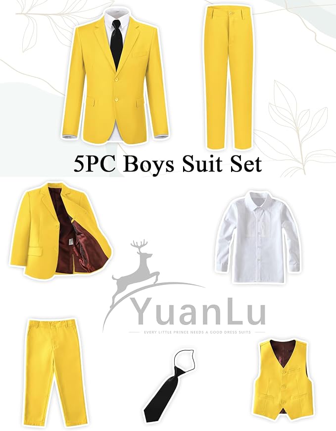 YuanLu Boys Suit for Kids Tuxedo Wedding Ring Bearer Outfit, 5 Piece Boy Slim - Image 2