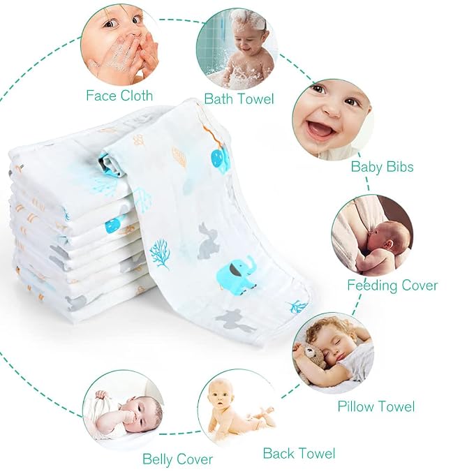 Yoofoss Muslin Burp Cloths for Baby 10 Pack 100% Organic Cotton Baby Washcloths - Image 5