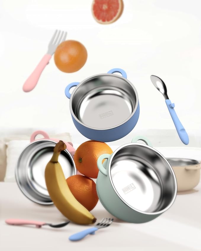 Toddler Bowls with suction & Utensils Set, 2-in-1 Stainless Steel 304 Kids - Image 6