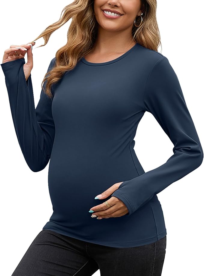 GINKANA Maternity Workout Tops Long Sleeve Pregnancy Yoga Shirts by GINKANA