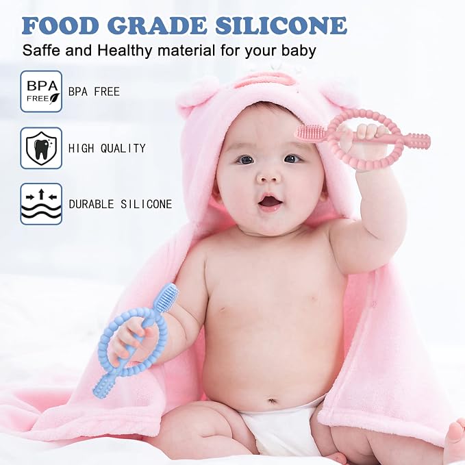 Baby Teething Toys with Easy-Hold Handle, Silicone Infant Toothbrush, Textured - Image 3