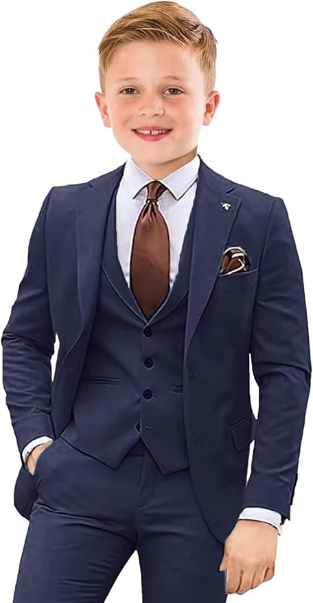 Boys Suit 4 Piece Slim Fit Kids Tuxedo Suit Formal Wedding Outfit Blazer Vest by Tesscy