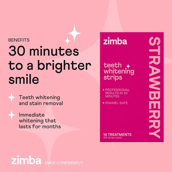 Zimba Strawberry Flavored Teeth Whitening Strips | Vegan, Enamel Safe Hydrogen - Image 2