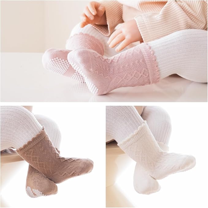 Baby Crew Socks, Grips Combed Cotton Socks Toddler Non-Skid - Image 2