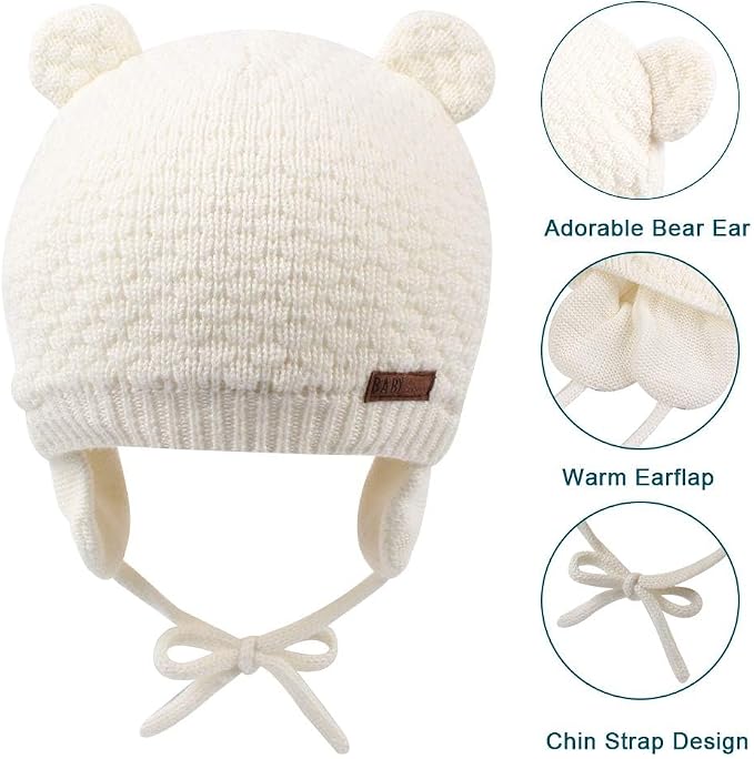 XIAOHAWANG Baby Hat Cute Bear Toddler Earflap Beanie Warm - Image 3