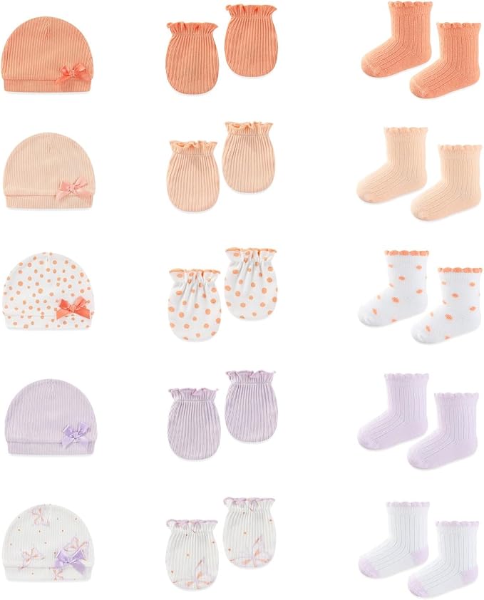 15 Pack Infant Hats Gloves Socks Unisex Baby Boy Girl Accessories Set Cotton by BABYSOLIS