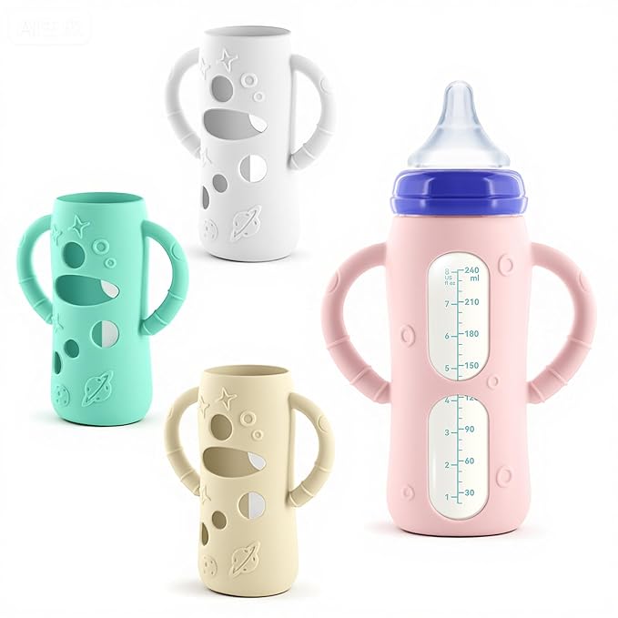4-Pack Silicone Sleeves for Lansinoh Glass Bottles 8 oz- Starry Sky Design Baby by Luxnary