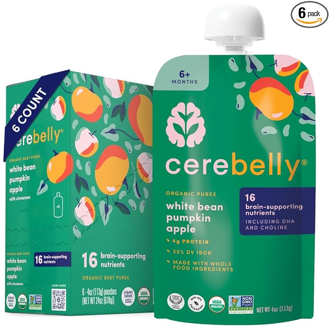 Cerebelly Organic Baby Food Pouches, 16 Nutrients, No Added Sugar, Fiber & by Cerebelly