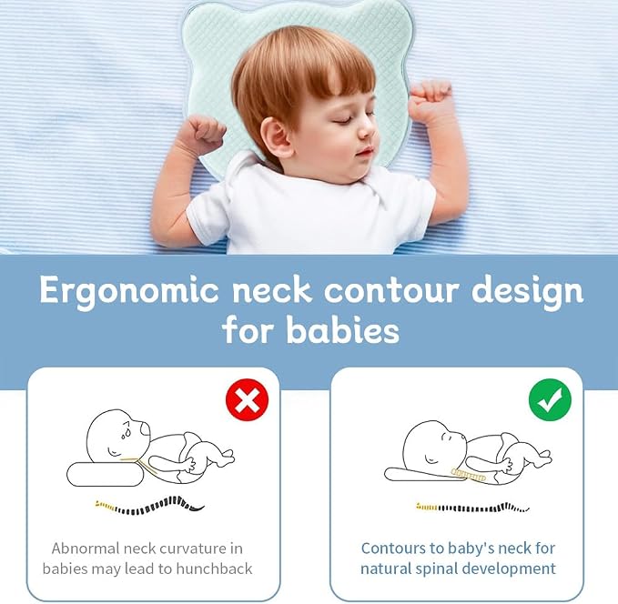 Memory Foam Baby Pillow for Newborn Flat Head Baby Pillow Machine-Washable Neck - Image 6