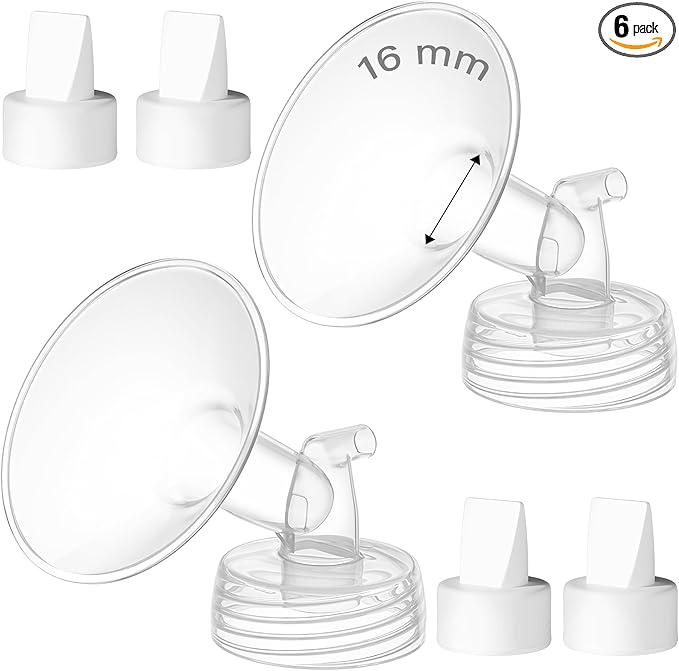 6PCS 16mm Breast Pump Flanges, Duckbill Valves Compatible by GOTOCUT