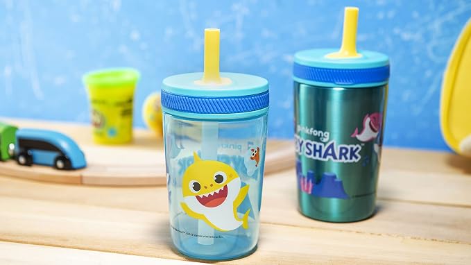 Zak Designs Baby Shark Kelso Tumbler Set, Leak-Proof Screw-On Lid - Image 10