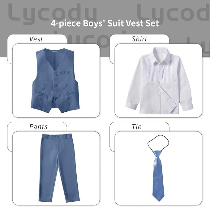 Boys Vest Set Formal Dress Suits Wedding Outfit Dresswear - Image 2