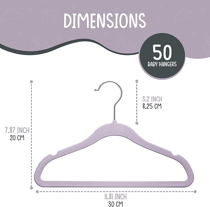 50 Premium Velvet Baby Hangers 11.8" Inch Non-Slip Infant, Ultra Slim - Image 3
