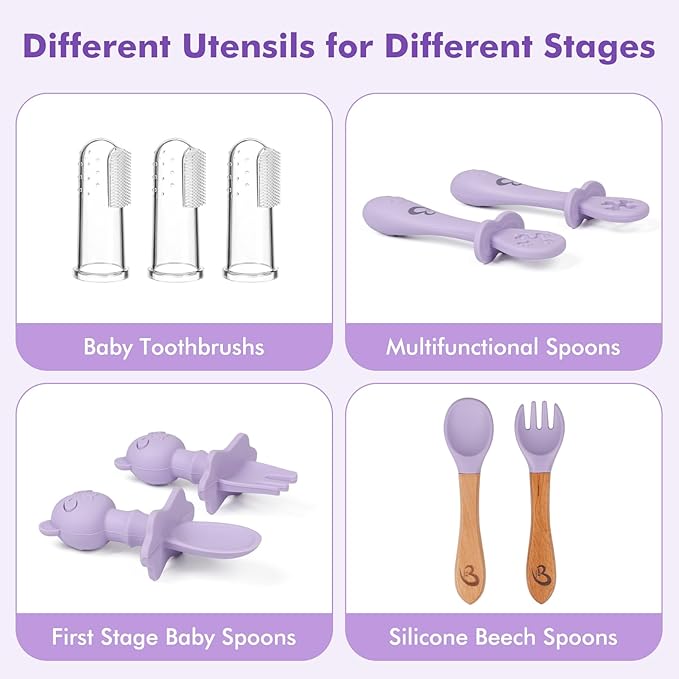 Silicone Baby Feeding Set 13 Pcs, Baby Led Weaning Supplies, Baby Spoons - Image 3