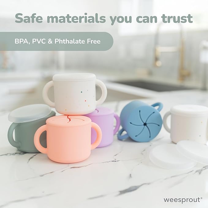 WeeSprout Snack Containers, Food Grade Silicone Cups, Spill-Proof Tops - Image 7