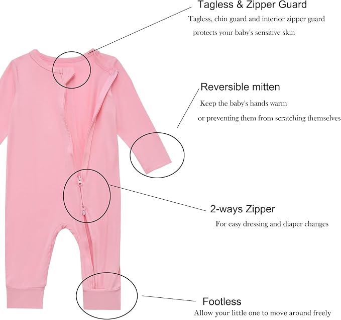 Aablexema Baby Footless Pajamas Rayon 3pcs Unisex Infant Zipper Romper - Image 4