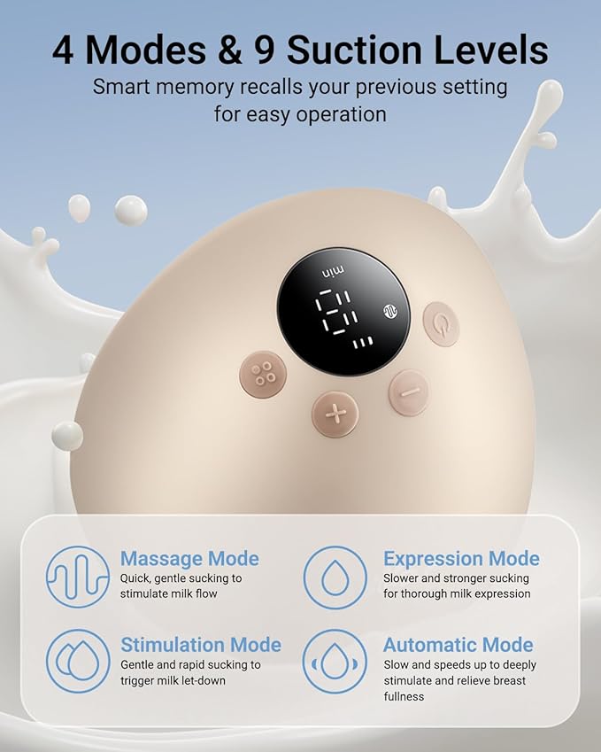 Bear Breast Pump Hands Free, Wearable Breastfeeding Pumps Strong Suction Low - Image 2