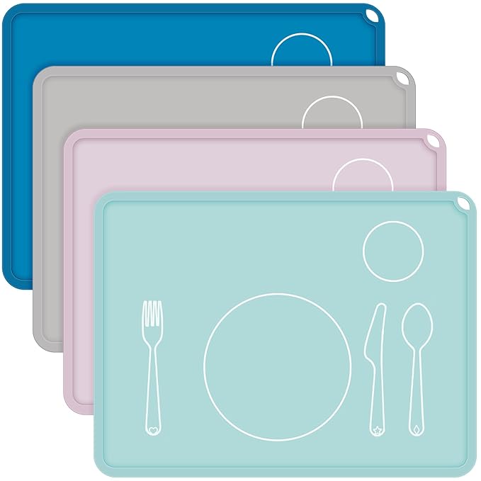 Zhehao 4 Pcs Montessori Kids Placemat 16 x 12'' Non Slip Baby Silicone Placemats by Zhehao